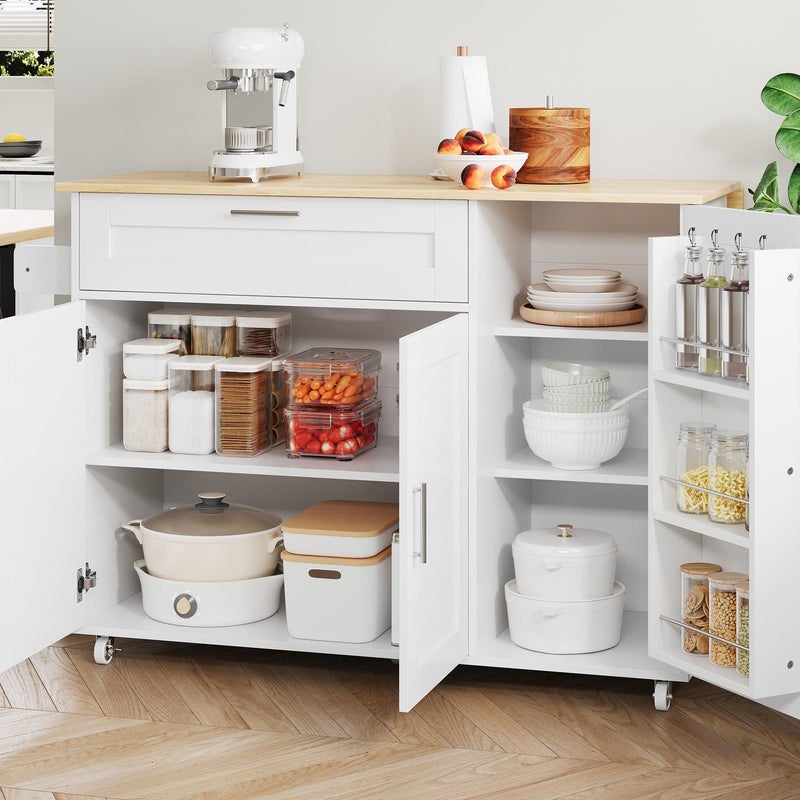 Centralna wyspa kuchenna - ze składanym blatem - wiele schowków - Biały