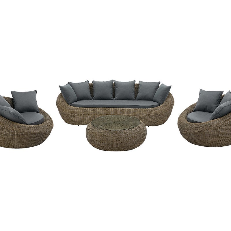 Zestaw mebli ogrodowych z technorattanu naturalny ciemny: kanapa, 2 fotele i stolik kawowy - WHITEHEAVEN marki MYLIA