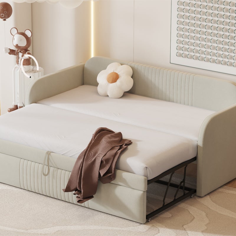 Łóżko rozkładane 90/180x190 cm - rozkładana sofa - z listwową podstawą - Beżowy