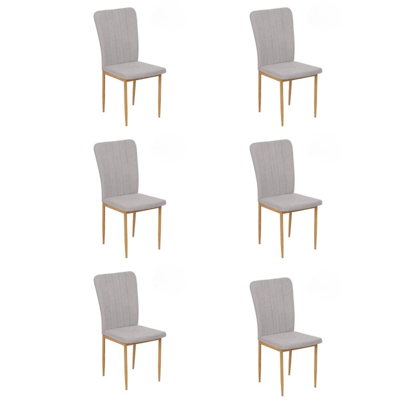 Zestaw 6 krzeseł tapicerowanych szarym aksamitem, metalowe nogi, 44×91,5×47 cm