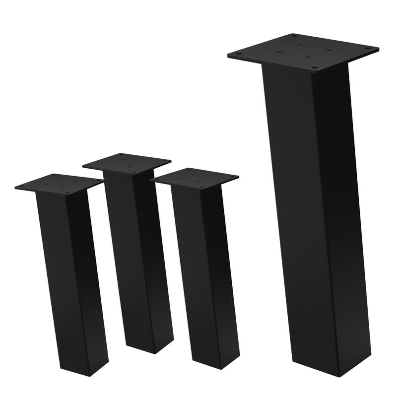 ML-Design zestaw 4 nóg meblowych 42 cm czarny polysk stal lakierowana proszkowo kwadratowy profil 8x8 cm kąt 96° i-kształt do stolików kawowych i ław