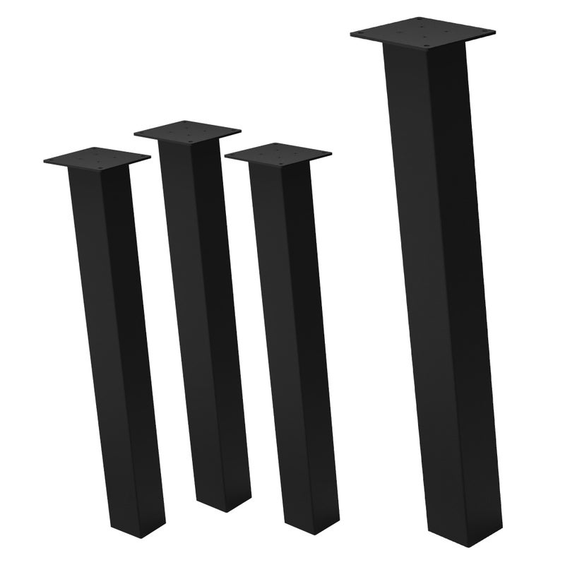 ML-Design zestaw 4 nóg meblowych 72 cm czarny polysk stal lakierowana proszkowo kwadratowy profil 8x8 cm kąt 96° i-kształt do stolików kawowych i ław