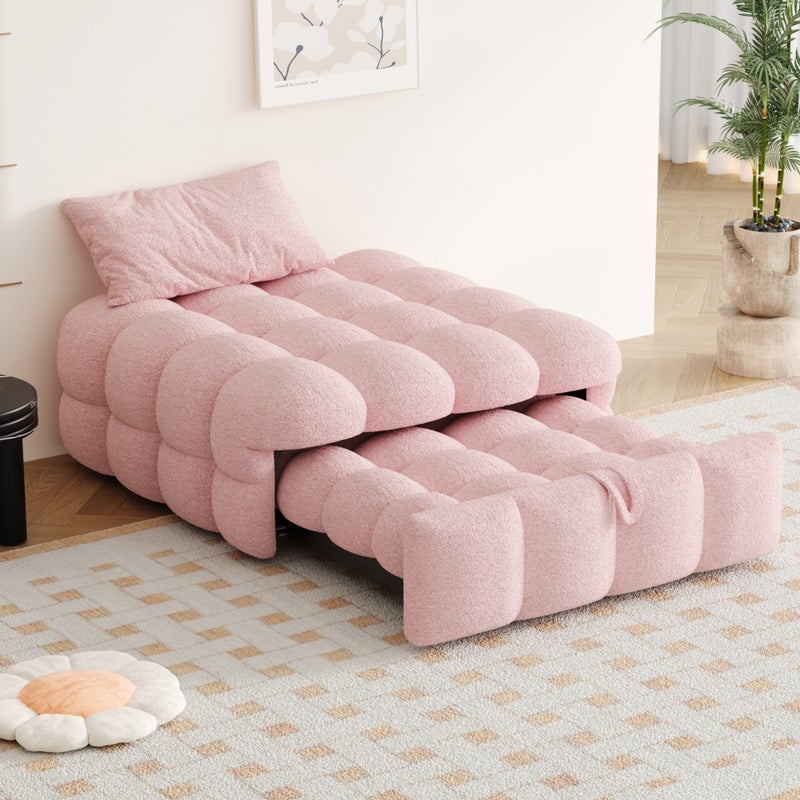 Tapicerowane łóżko - otomana 2 w 1 - rozkładana sofa - łóżko pojedyncze - różowe