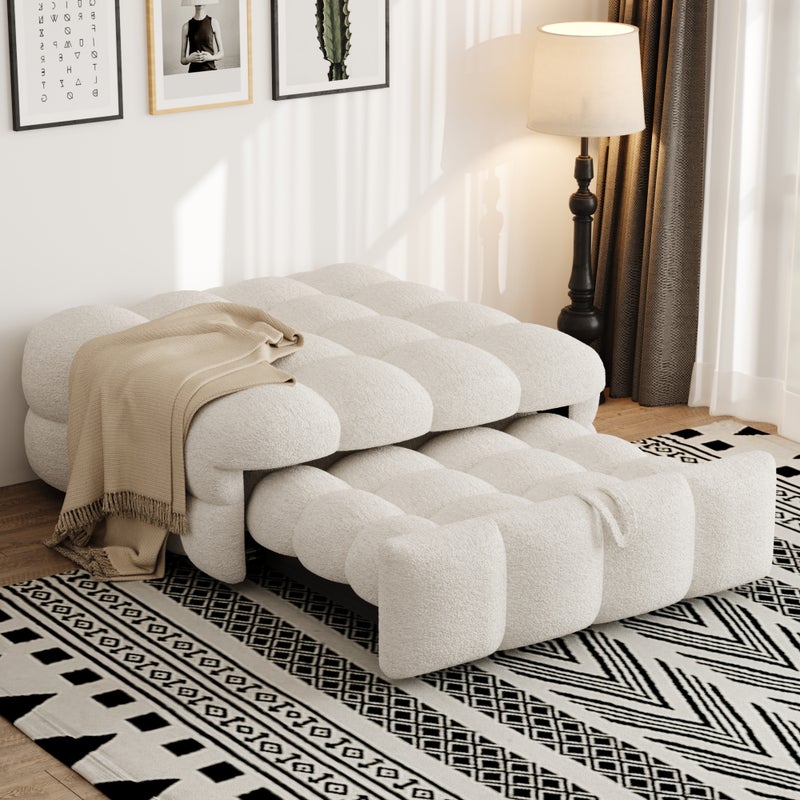 Tapicerowane łóżko - otomana 2 w 1 - rozkładana sofa - łóżko pojedyncze - beżowe