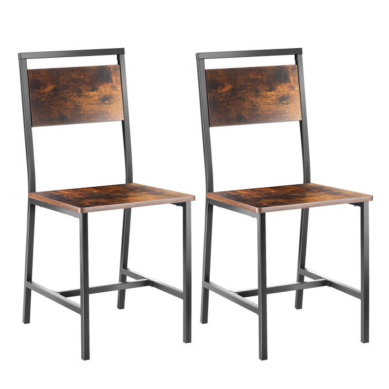 Lot de 2 Chaises de Cuisine et Salle à Manger, Design Industriel Vintage, Assise MDF, Pieds Métal, Noir & Bois