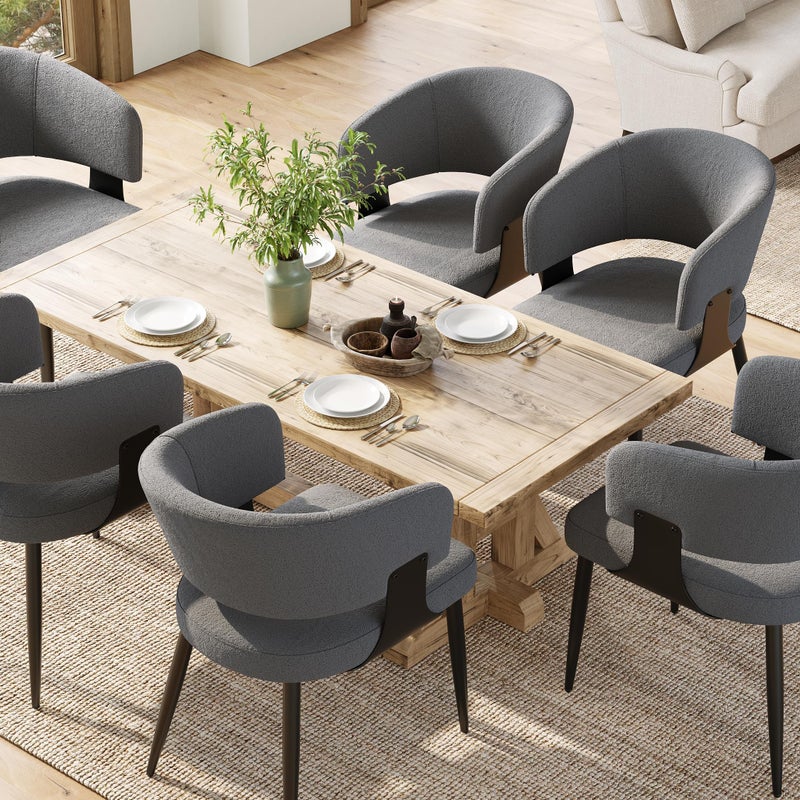 Zestaw 6 tapicerowanych krzeseł do jadalni - flanelowa - metalowa rama - styl nowoczesny - szary