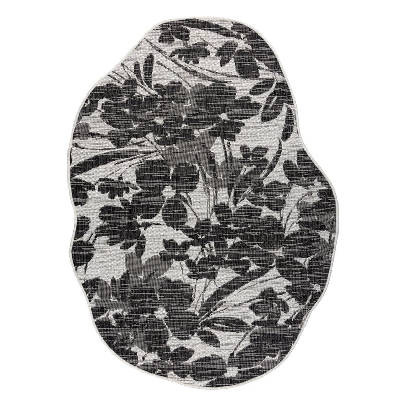 Dywan ORGANIC 2735 sizal Kwiaty ecru / czarny - naturalny, nowoczesny nieregularny kształt 133x190 cm