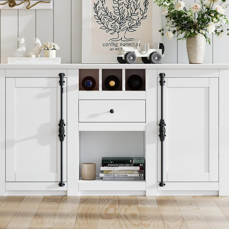 Komoda 130x35x70 cm - 2 drzwi i 1 szuflada - z półką na wino - półotwarta przestrzeń do przechowywania - styl retro - biały