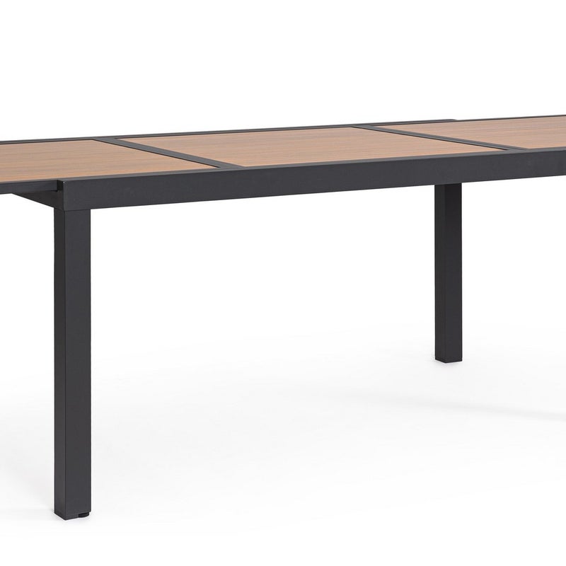 Rozkładany stół aluminiowy z listwami imitującymi drewno, 160-240X90, antracytowy, do użytku wewnątrz i na zewnątrz