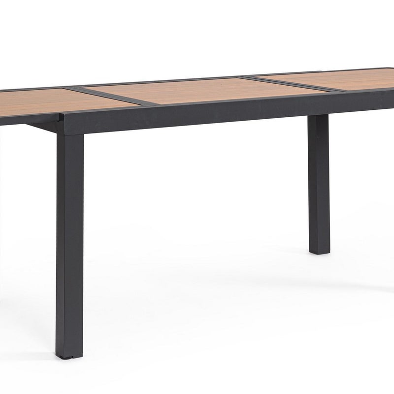 Rozkładany stół aluminiowy z listwami imitującymi drewno, 140-210X77, antracytowy, do użytku wewnątrz i na zewnątrz