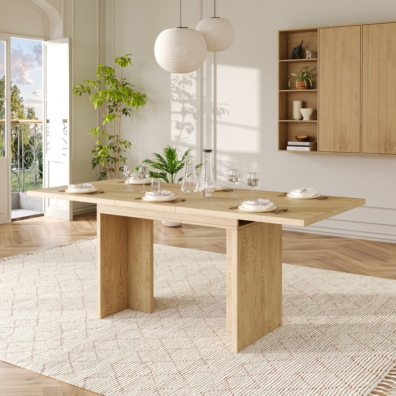 Prostokątny stół rozsuwany 140/180x80x75 cm - Na 6 do 8 osób - Gruby blat - Styl minimalistyczny - Kolor naturalny