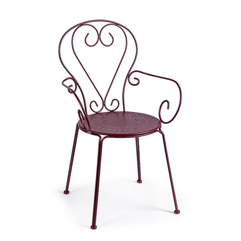 Zestaw 2 krzeseł ogrodowych ze stali lakierowanej elektroforetycznie, z podłokietnikami i matowym wykończeniem w kolorze bordowym