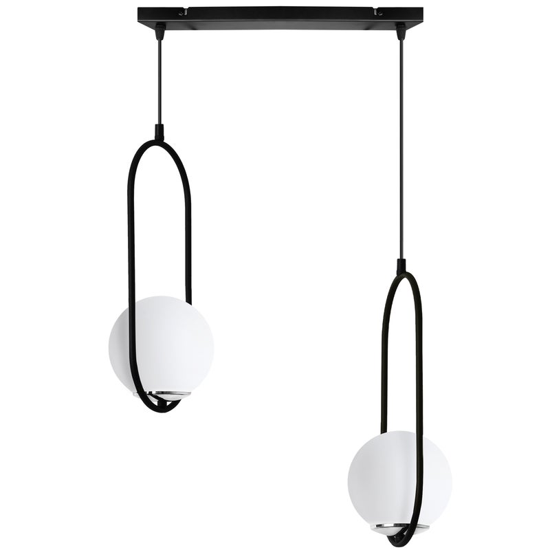 Lampa sufitowa wisząca Luna modern czarna/chrom 2xE14 klosz kula biała Light Home LH