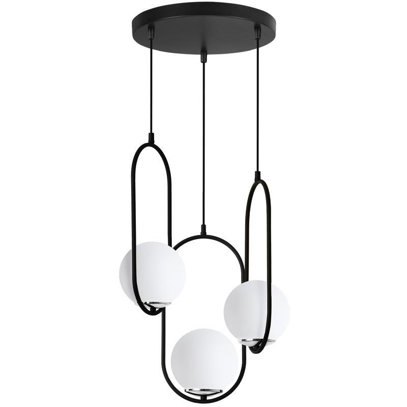 Lampa sufitowa wisząca Luna okrągła modern czarna/chrom 3xE14 klosz kula biała Light Home LH