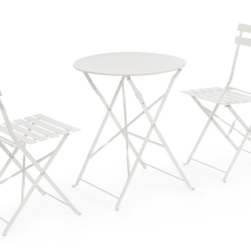 Zestaw stołu i 2 składanych krzeseł ze stali lakierowanej elektroforetycznie z matowym wykończeniem, kolor biały