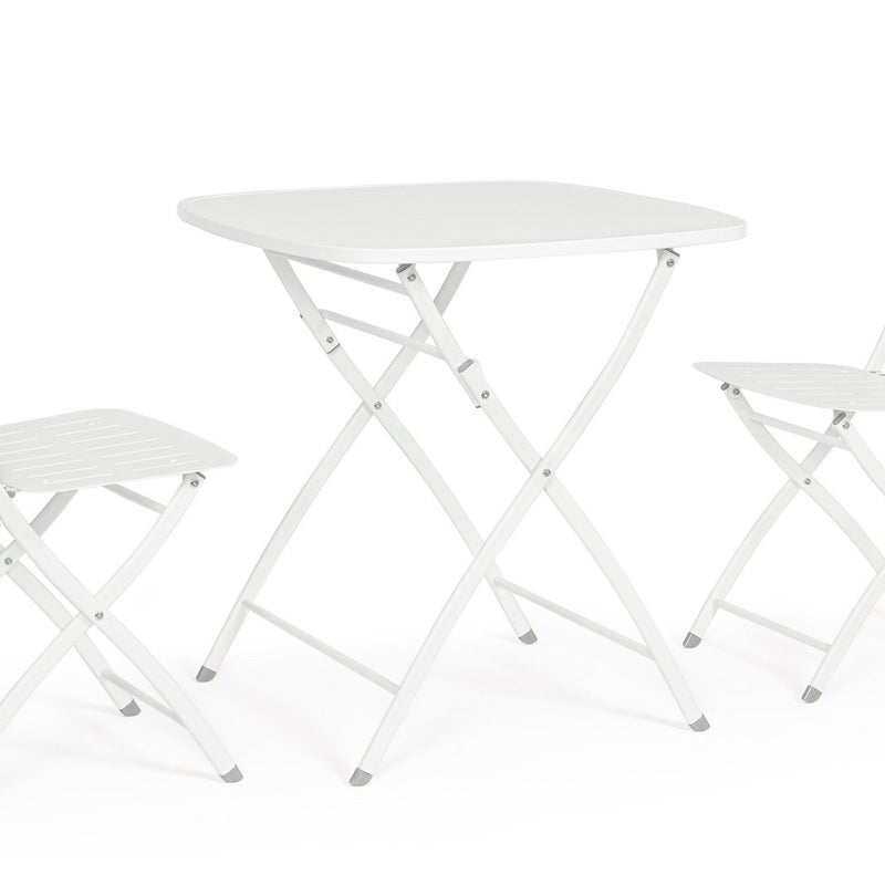 Zestaw stołu i 2 składanych krzeseł ze stali lakierowanej elektroforetycznie z matowym wykończeniem, kolor biały
