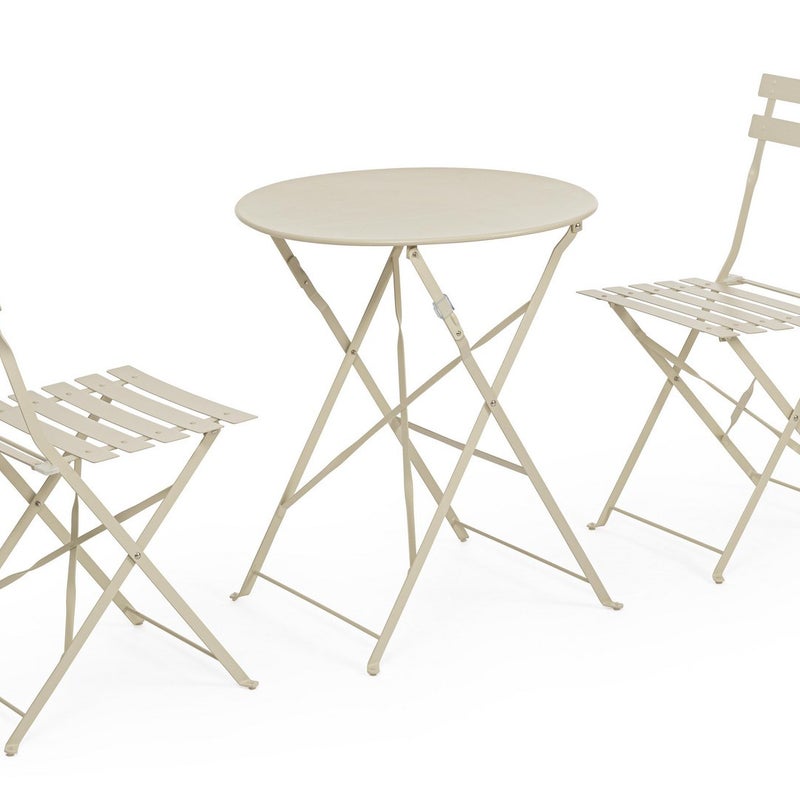 Zestaw stołu i 2 składanych krzeseł ze stali lakierowanej elektroforetycznie z matowym wykończeniem, beżowy