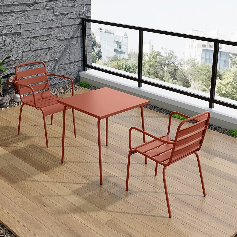 Metalowy zestaw ogrodowy - stół o dł. 70 cm i 2 składane fotele - Terakota - MIRMANDE od MYLIA