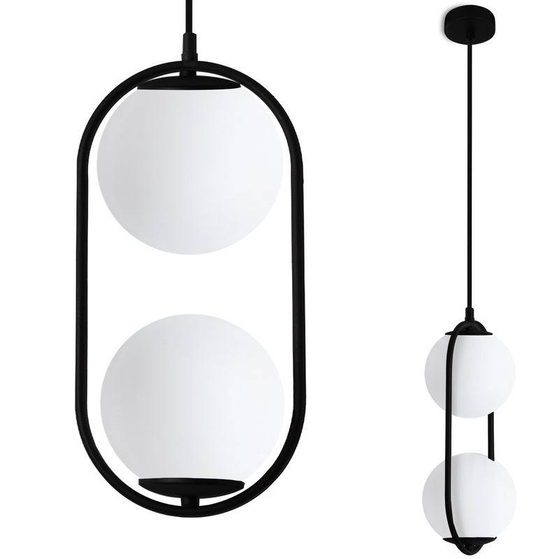 Lampa sufitowa wisząca Luna Duo modern czarna 1xE14 klosz kula biała Light Home LH