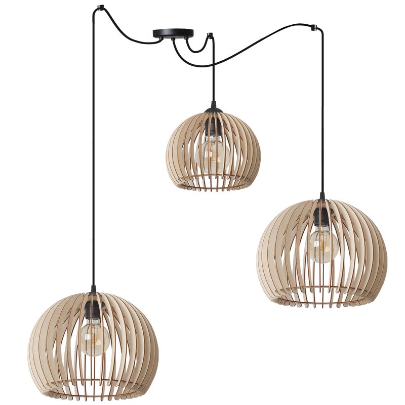 Lampa sufitowa wisząca Timber Pająk modern czarna/chrom 3xE27 klosz drewno mix Light Home LH
