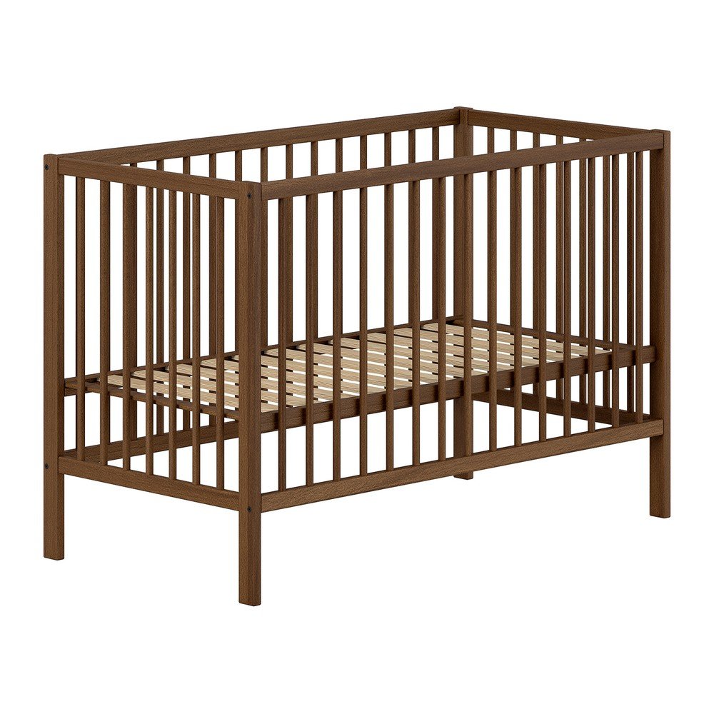 Brązowe łóżeczko z litego drewna bukowego z regulowaną wysokością 60x120 cm Dino – Vipack