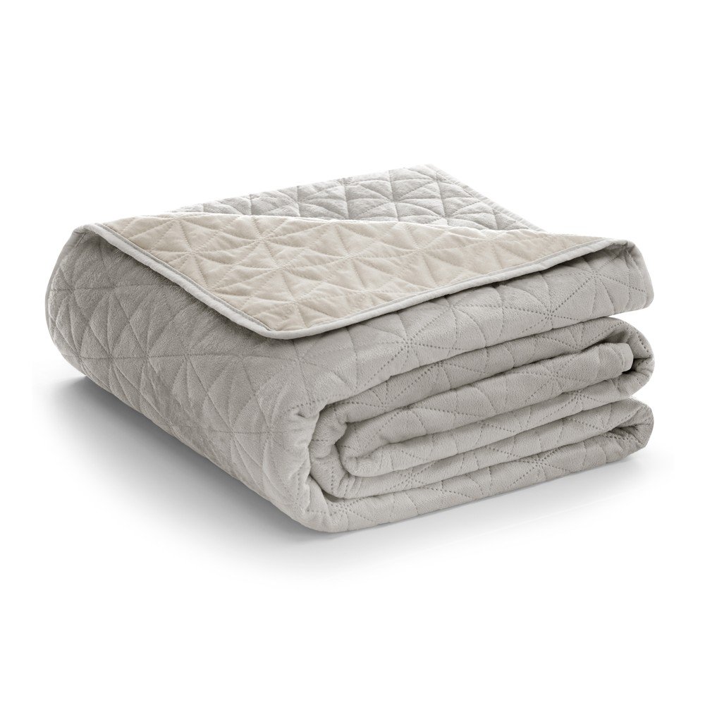 Szarobeżowa aksamitna narzuta pikowana 220x240 cm Laila – Restilo