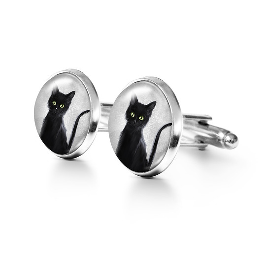 Czarny kot - spinki do mankietów