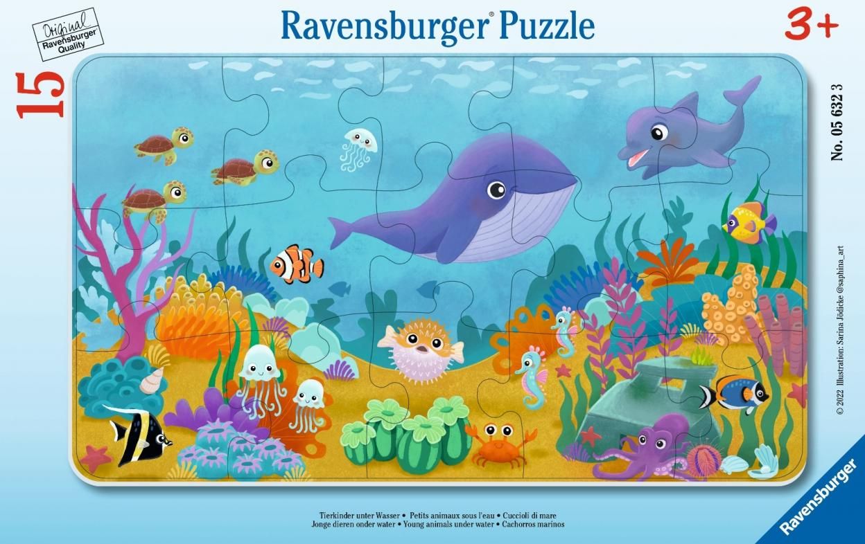 Puzzle 15 Young Animals Under Water Frame Ravensburger - puzzle