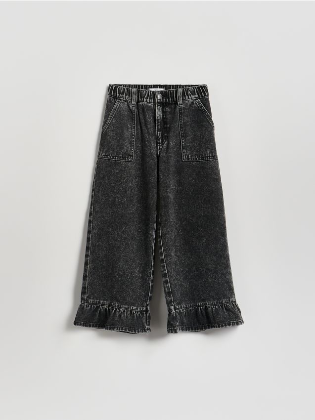 Reserved - Jeansy super wide leg 7/8 - szary