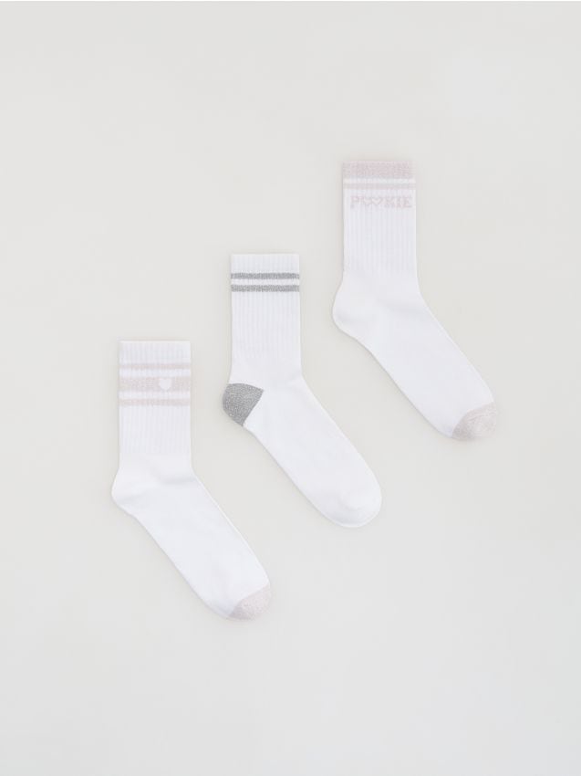 Reserved - Skarpetki z metalizowaną nitką 3 pack - biały