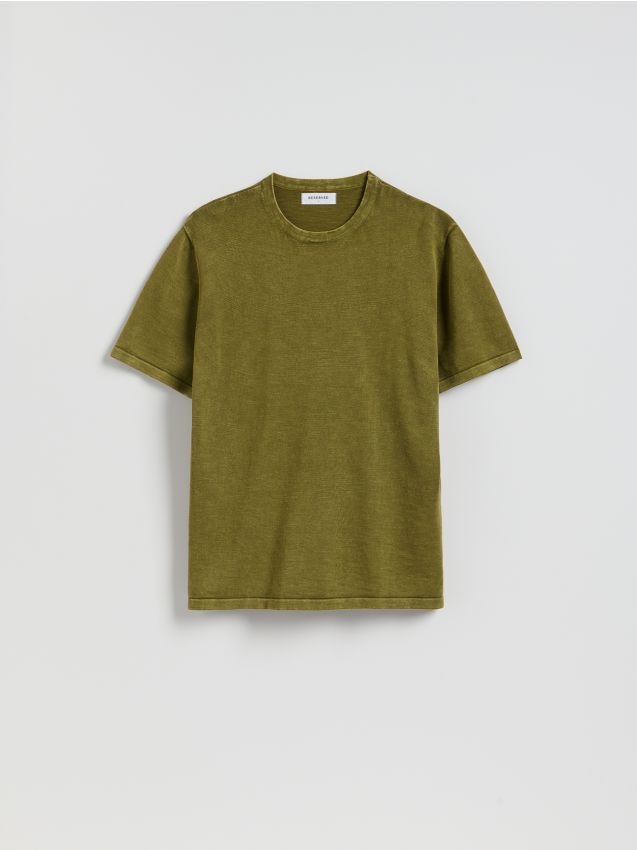 Reserved - Bawełniany sweter z krótkim rękawem - oliwkowy