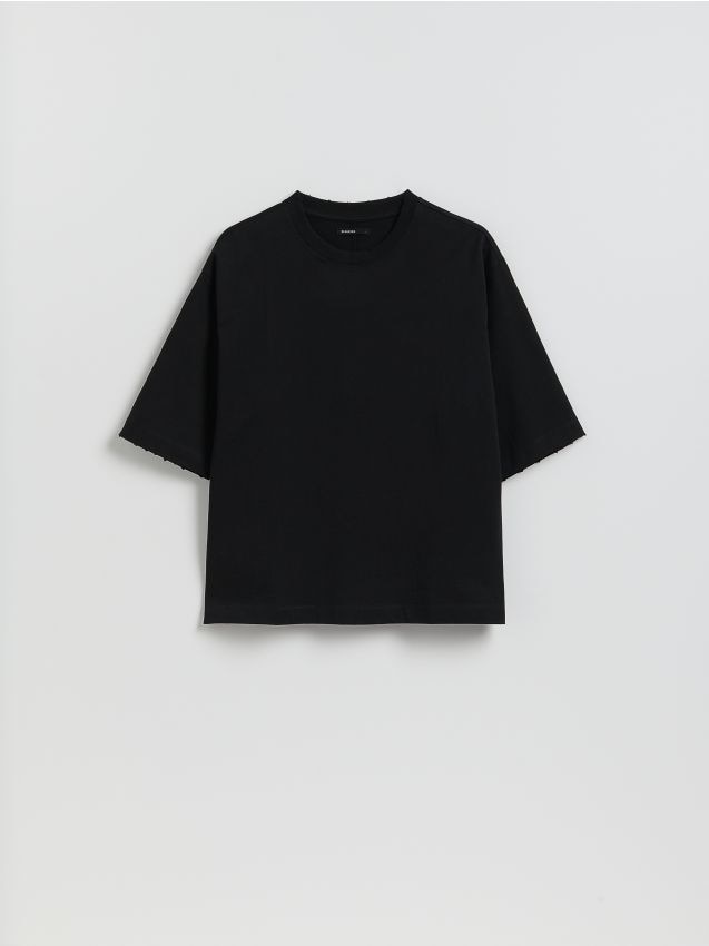 Reserved - Bawełniany t-shirt boxy - czarny