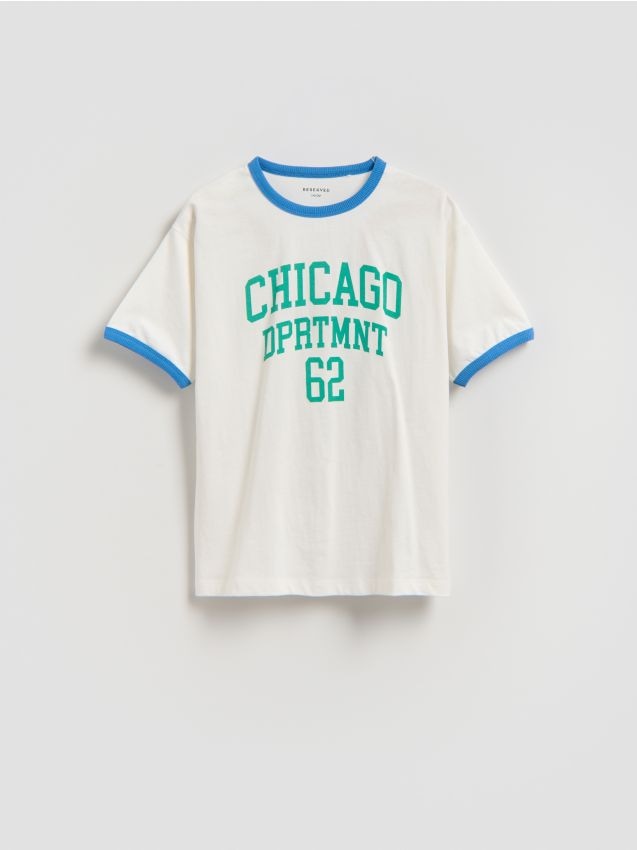 Reserved - T-shirt z nadrukiem - złamana biel