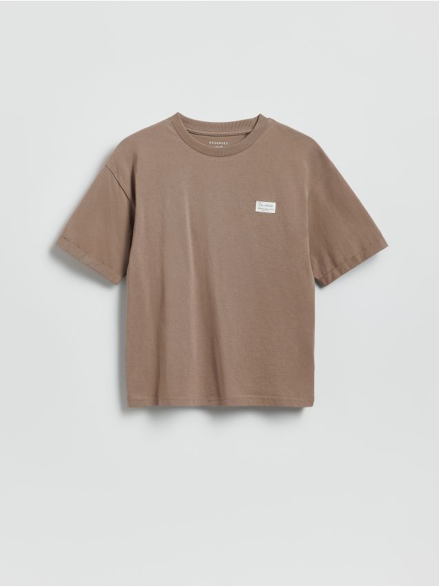 Reserved - Bawełniany t-shirt - brązowy