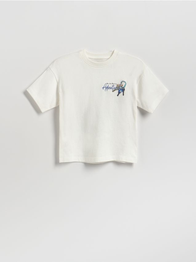 Reserved - Bawełniany t-shirt z nadrukiem - biały