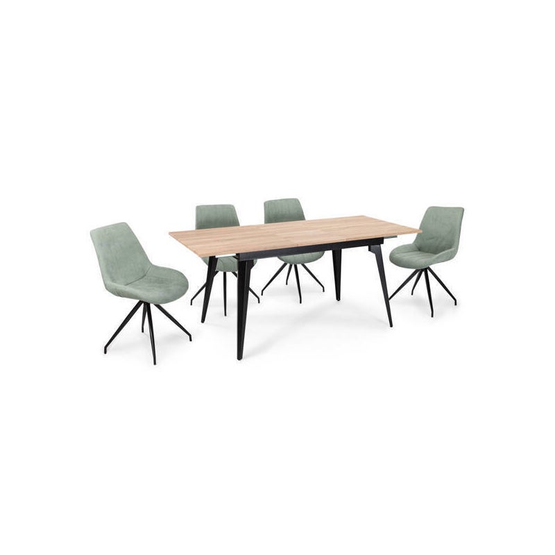 Nowoczesny rozkładany stół jadalny – wykończony dębem i matowymi czarnymi nogami Regulowane z zakresu 140/180x 80x 75 cm