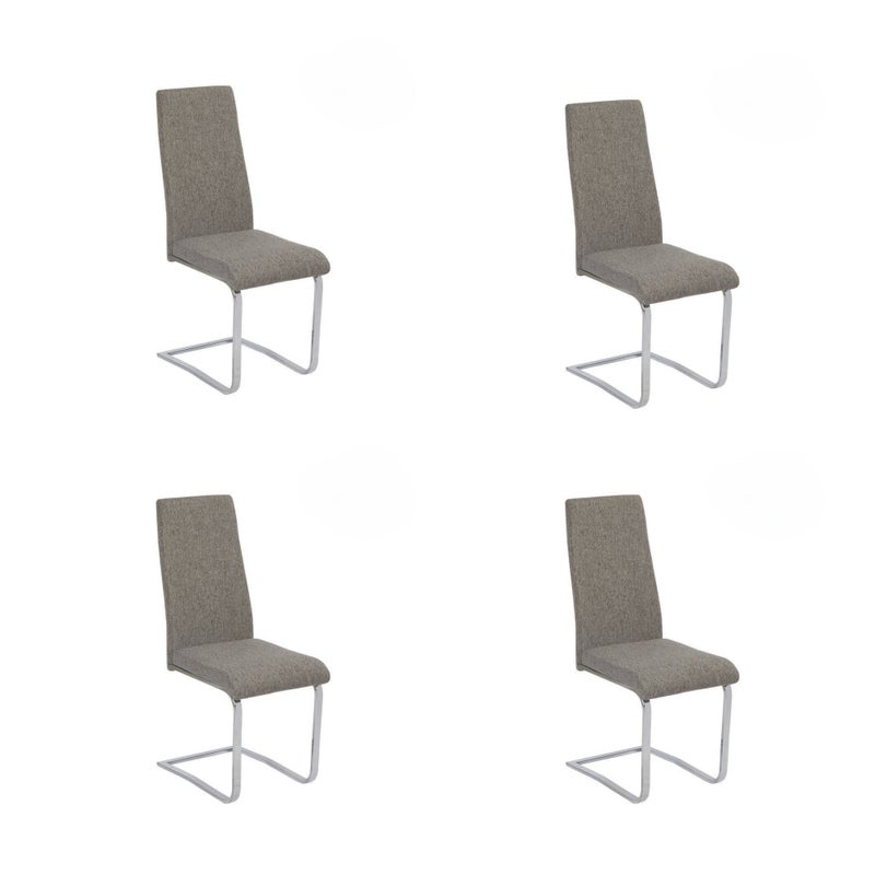 Pakiet 4 krzeseł tapicerowanych ciemnoszarą sztuczną skórą z owalną nogą rurową w chromowanym wykończeniu, wymiary 46x54x110 cm