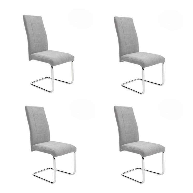 Pakiet 4 krzeseł ze sklejki z wypełnieniem piankowym, tapicerowanych szarą tkaniną, chromowane nogi, wymiary 43x49x102 cm