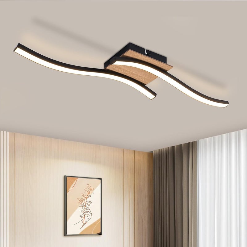 Lampa sufitowa LED NETTLIFE 12W drewno 3000K ciepﾅＢ biel nowoczesny design czarny metal