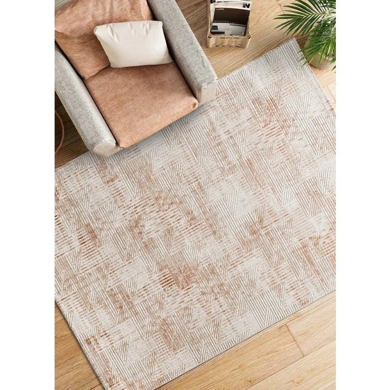 Dywan wewnętrzny prostokątny, beżowy / ceglasty, 134 x 200 cm, KEOPS geometryczny z reliefem - ATTICGO