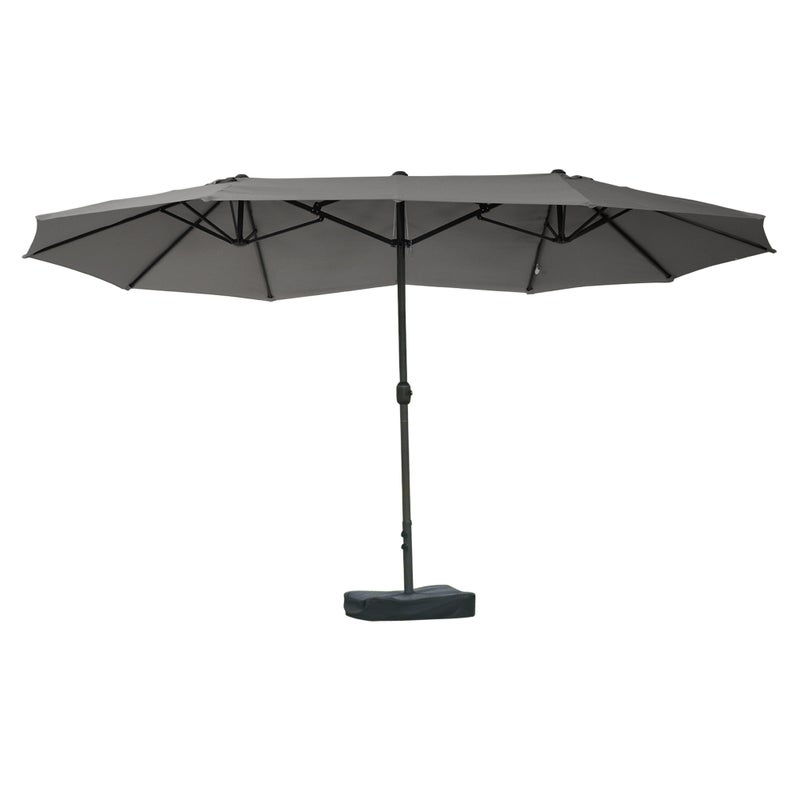Outsunny Podwójny Parasol Ogrodowy ze Stojakiem Korbowym Ciemnoszary Owalny 460 x 270 x 240 cm
