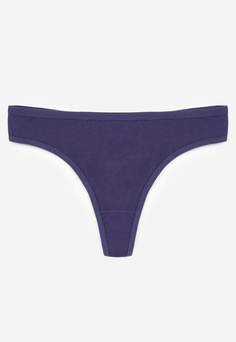 Granatowe Gładkie Majtki Stringi z Bawełną Chrysile