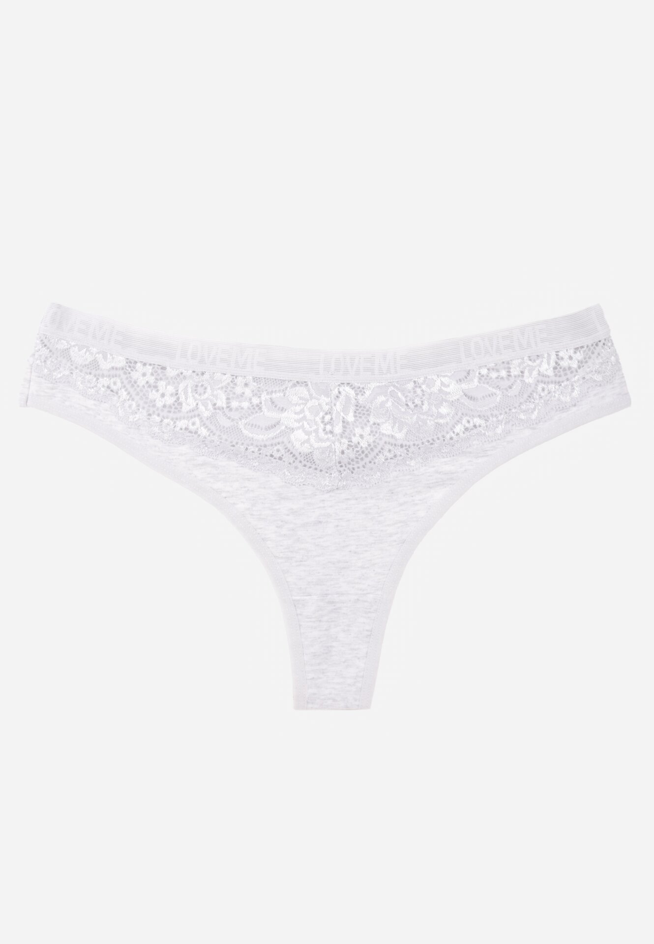 Szare Majtki Stringi z Bawełną Ozdobione Koronką Thelanthe