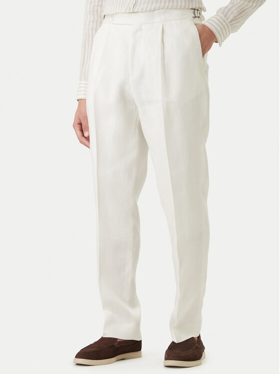 BOSS Spodnie materiałowe H-Perino 50563231 Biały Relaxed Fit