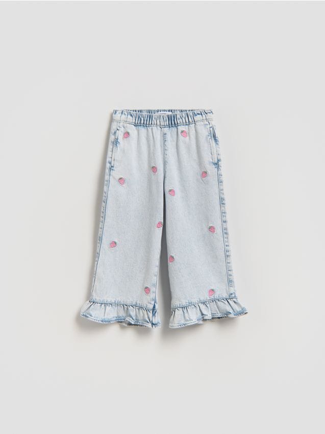 Reserved - Jeansy straight z haftem - niebieski