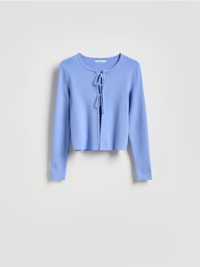 Reserved - Kardigan z wiązaniem - niebieski