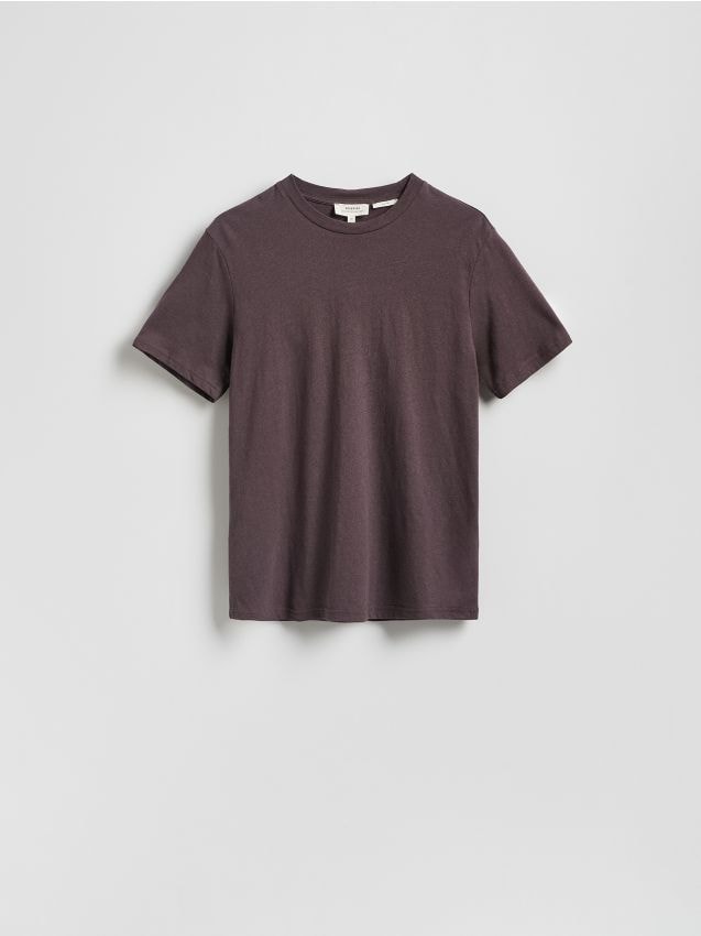 Reserved - T-shirt regular fit z lnem - brązowy
