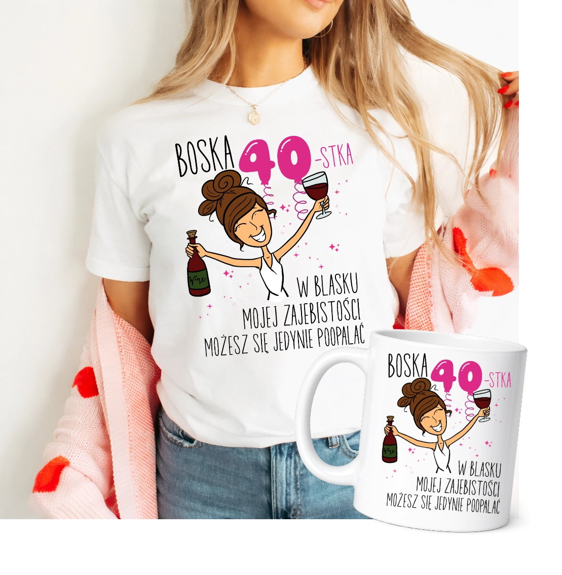 Damska koszulka na 40 urodziny - zestaw na prezent na 40 z BRUNETKĄ