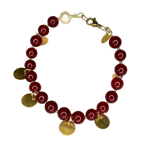 Bransoletka z karneolem i perłowym akcentem