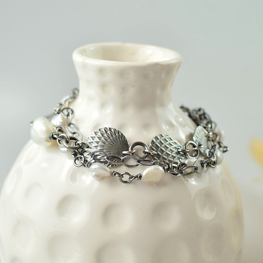 Elnora - srebrna bransoletka z perłami